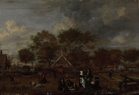 Farmstead with the Gentleman Farmer and his Wife and the Painter in the foreground, Jan Pietersz
