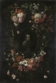 Garland of Flowers surrounding Portrait of Hieronymus van Weert, Martyr of Gorkum, David Teniers,