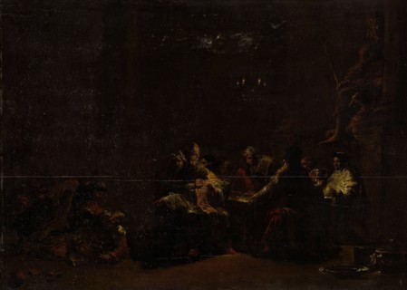 Pashur Smites Jeremiah in the Temple, Fight during a meal of priests and monks in a temple of