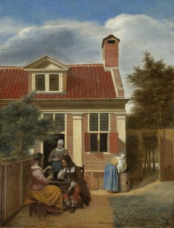 Figures in a Courtyard behind a House, Pieter de Hooch, c. 1663 - c. 1665