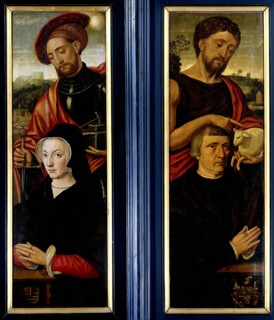 Two Wings of a Triptych with Portraits of Donors with Saints Adrian and John the Baptist,