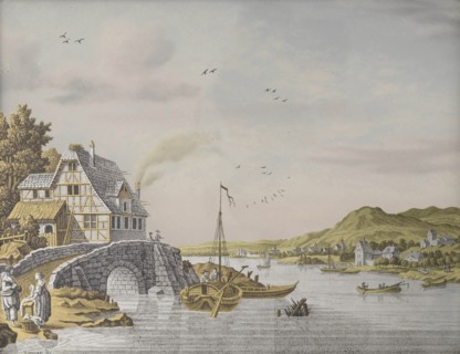Houses along a River, Jonas Zeuner, 1770 - 1814