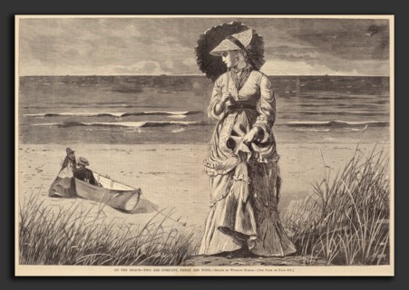 after Winslow Homer, On the Beach - Two are Company, Three are None, published 1872, wood engraving