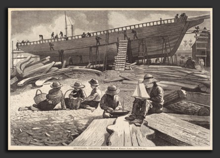 after Winslow Homer, Ship-Building, Gloucester Harbor, published 1873, wood engraving