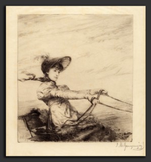 Ignaz Marcel Gaugengigl, Untitled (Woman Driving Carriage), German, 1855 - 1932, c. 1884, etching