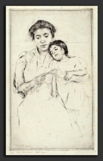 Mary Cassatt, The Crocheting Lesson, American, 1844 - 1926, c. 1902, drypoint