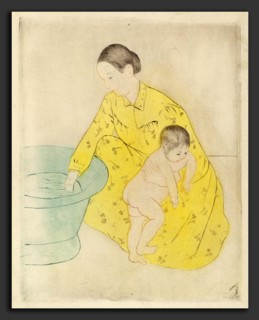 Mary Cassatt, The Bath, American, 1844 - 1926, c. 1891, drypoint and soft-ground etching in yellow,