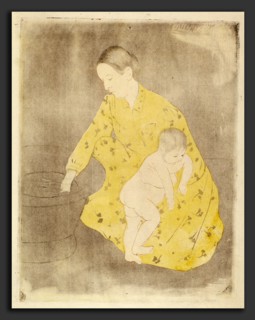 Mary Cassatt, The Bath, American, 1844 - 1926, c. 1891, drypoint and soft-ground etching in yellow,