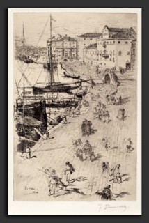 Frank Duveneck, Riva degli Schiavoni (1), American, 1848 - 1919, 1880, drypoint on chine applique