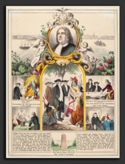 American 19th Century, William Penn's History, hand-colored lithograph