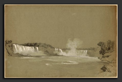 Régis FranÃ§ois Gignoux, Niagara Falls, American, born France, 1816 - 1882, graphite and white