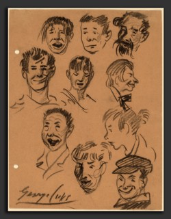 George Benjamin Luks, Ten Heads, American, 1866 - 1933, probably c. 1905, black chalk on tan wove