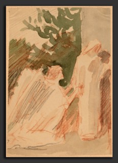 Charles Sprague Pearce, Study for a Panel, American, 1851 - 1914, 1890-1897, watercolor with red