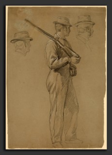 Daniel Huntington, Recruit; Two Studies of Heads, American, 1816 - 1906, c. 1862, graphite touched