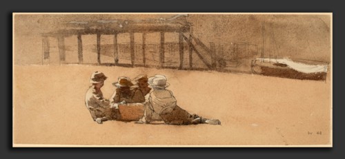 Winslow Homer, Four Boys on a Beach, American, 1836 - 1910, c. 1873, graphite with watercolor and