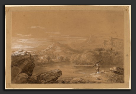 Thomas Cole, The Good Shepherd, American, 1801 - 1848, 1847, graphite and pen and ink with tan and