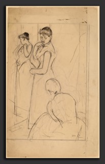 Mary Cassatt, The Fitting [recto], American, 1844 - 1926, 1890-1891, graphite over black chalk on