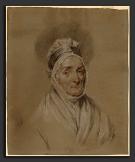 Attributed to Gilbert Stuart, Mrs. Benjamin Fisher, American, 1755 - 1828, black, white, and red