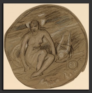 Elihu Vedder, Study for the mural "Music", American, 1836 - 1923, c. 1890, charcoal and pastel over