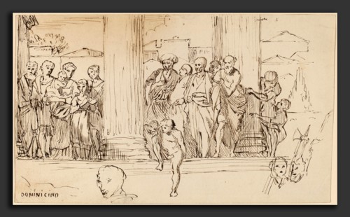 Elihu Vedder, Study after Domenichino, American, 1836 - 1923, c. 1858, pen and brown ink on wove