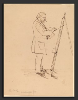 John Quincy Adams Ward, Sketching - Emanuel Leutze, American, 1830 - 1910, 1858, pen and brown ink