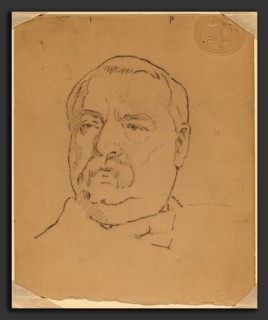 Eastman Johnson, Grover Cleveland [recto], American, 1824 - 1906, graphite and black crayon on