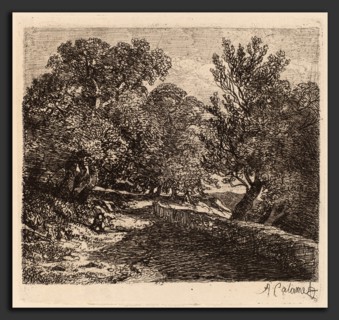 Alexandre Calame, Man Resting by a Stone Wall, Swiss, 1810 - 1864, 1840-1850, etching