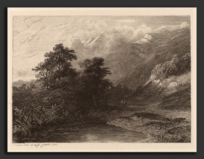 Alexandre Calame, Mountain Lakeside, Swiss, 1810 - 1864, 1840, etching