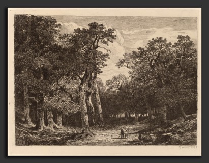 Alexandre Calame, Couple in a Clearing, Swiss, 1810 - 1864, 1838, etching on chine collé