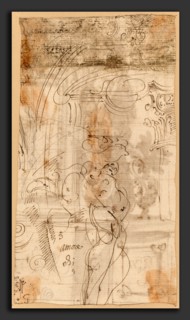 Genoese 17th Century, An Architectural Study with an Atlantid, Italian, 17th century, pen and brown