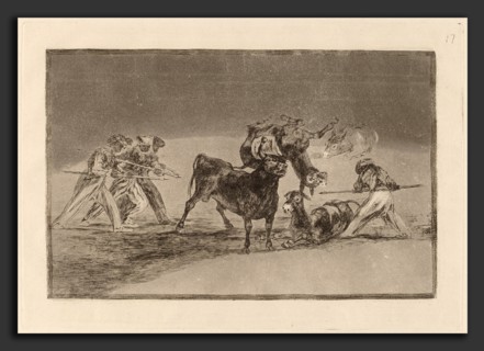 Francisco de Goya, Palenque de los moros hecho con burros para defenderse del toro embolado (The