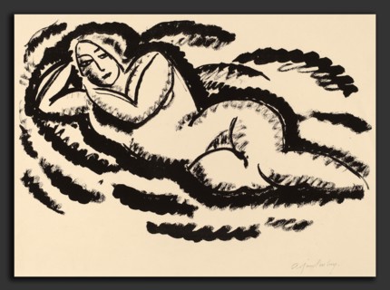Alexej von Jawlensky, Reclining Nude, Russian, 1864 - 1941, c. 1912, lithograph in black on laid