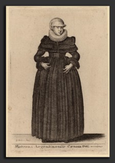 Wenceslaus Hollar (Bohemian, 1607 - 1677), Matrona Argentinensis Caenam Dni Accedens e des Nymphs,