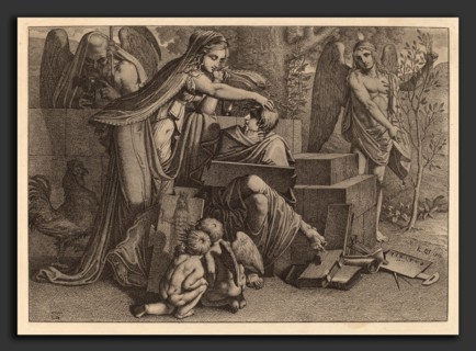 Carl Russ (Austrian, 1779 - 1843), Young Man Inspired by Genius, 1810, etching with drypoint and