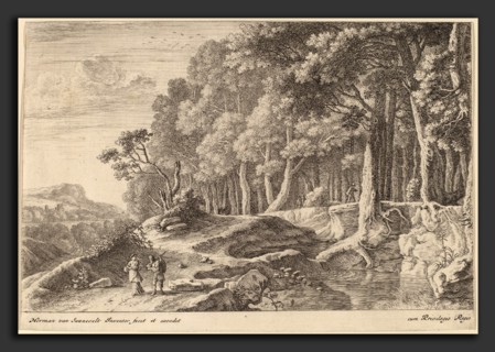 Herman van Swanevelt (Dutch, c. 1600 - 1655), Woods Bordered by a Stream, etching