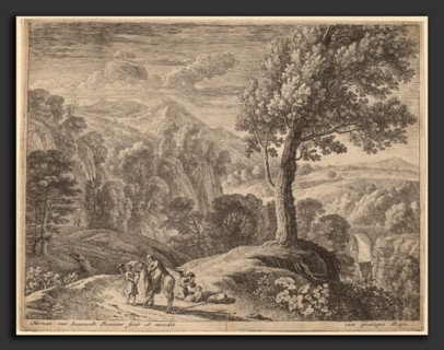 Herman van Swanevelt (Dutch, c. 1600 - 1655), The Large Tree and the Cascade, etching