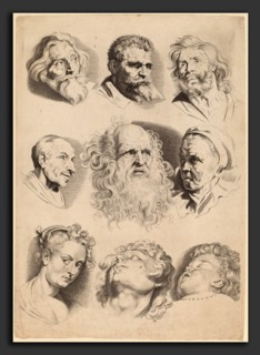 Paulus Pontius after Sir Peter Paul Rubens (Flemish, 1603 - 1658), Nine Heads, engraving