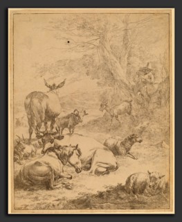 Nicolaes Pietersz Berchem (Dutch, 1620 - 1683), Resting Herd, etching counterproof