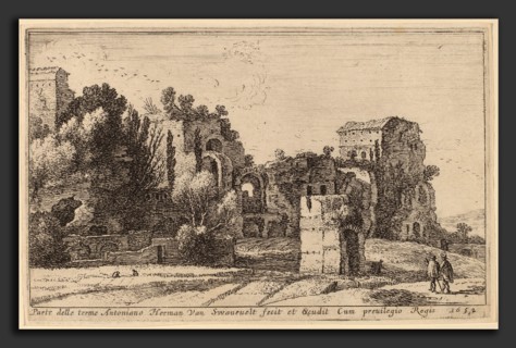 Herman van Swanevelt (Dutch, c. 1600 - 1655), The Baths of Caracalla, etching