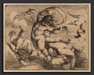 Cornelis Schut I (Flemish, 1597 - 1655), Three Flying Putti, engraving and etching on laid paper