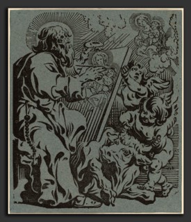 Anthonis Sallaert (Flemish, c. 1590 - 1658), Saint Luke, woodcut on blue laid paper