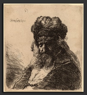 Rembrandt van Rijn (Dutch, 1606 - 1669), Old Bearded Man in a High Fur Cap, with Eyes Closed, c.