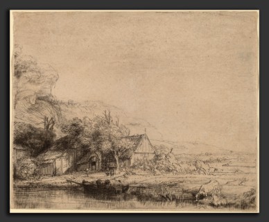 Rembrandt van Rijn (Dutch, 1606 - 1669), Landscape with a Cow, c. 1650, etching and drypoint