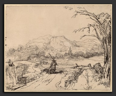 Rembrandt van Rijn (Dutch, 1606 - 1669), Landscape with Sportsman and Dog, c. 1653, etching and