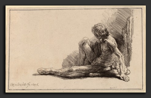 Rembrandt van Rijn (Dutch, 1606 - 1669), Nude Man Seated on the Ground with One Leg Extended, 1646,