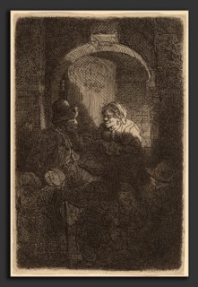Rembrandt van Rijn (Dutch, 1606 - 1669), Woman at a Door Hatch Talking to a Man and Children (The