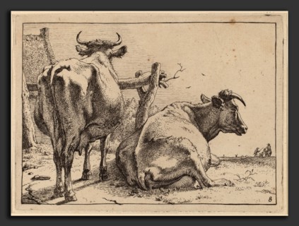 Paulus Potter (Dutch, 1625 - 1654), Two Cows Seen from Behind, 1650, etching