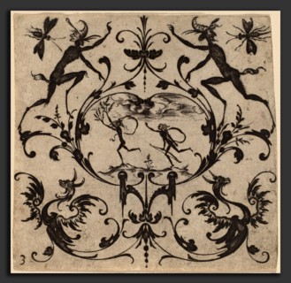 Master CR (Netherlandish, active c. 1616), Ornament with Grotesque, 1616, engraving