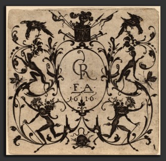 Master CR (Netherlandish, active c. 1616), Ornament with Grotesque, 1616, engraving