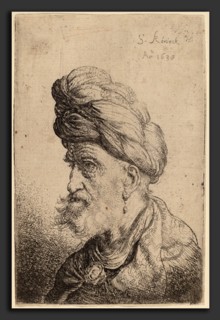 Salomon Koninck (Dutch, 1609 - 1656), Bust of a Man with a Turban Facing Left, 1638, etching and